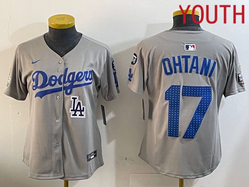 Youth Los Angeles Dodgers #17 Ohtani Grey Game 2024 Nike MLB Jersey style 1205